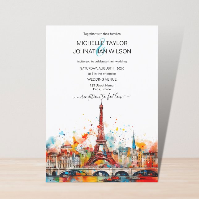 Invitación Boda de destino moderna Torre Eiffel de París (Subido por el creador)