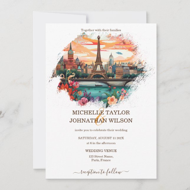 Invitación Boda de destino moderna Torre Eiffel de París (Anverso)