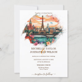 Invitación Boda de destino moderna Torre Eiffel de París