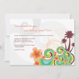 Invitación Boda de destino Naranja de ondas tropicales Hibisc