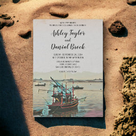 Invitación Boda de destino naval de barcos de pesca de vintag