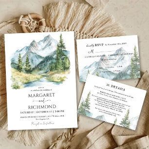 Invitación Boda de destino paisaje de pino montañoso