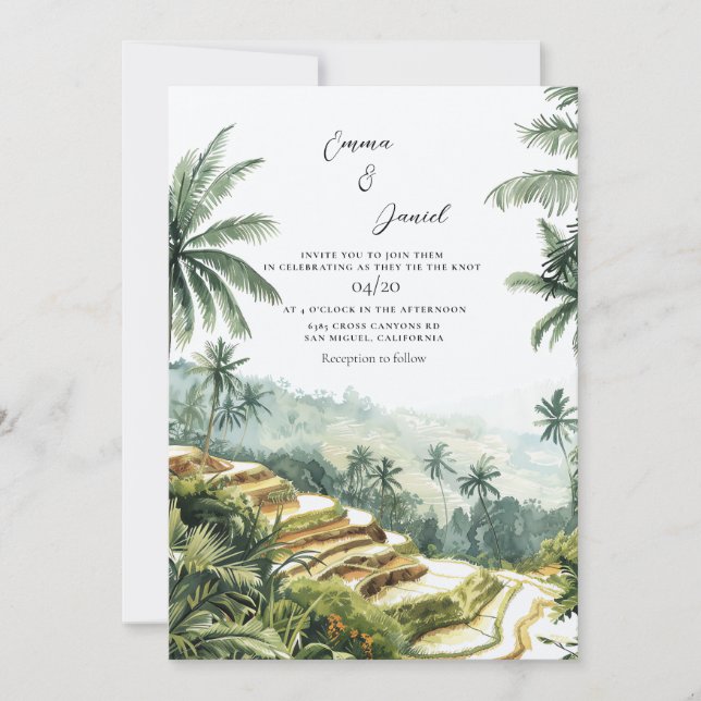 Invitación Boda de destino paisajista de Bali (Anverso)