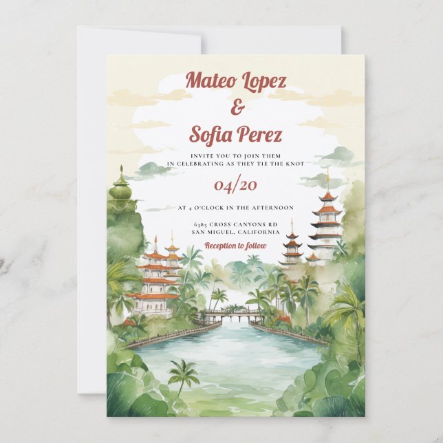 Invitación Boda de destino paisajista de Bali Indonesia (Anverso)