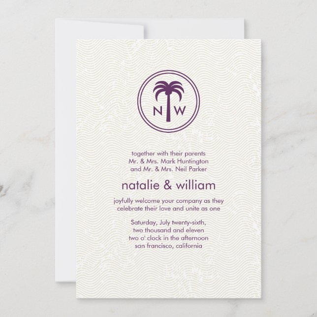 Invitación Boda de destino Palm Monograma Summer Beach (Anverso)