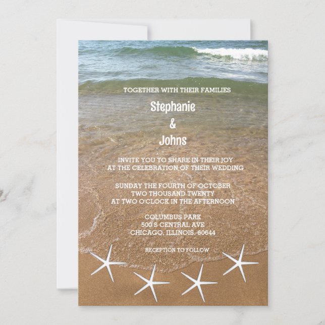 Invitación Boda de destino Sandy Beach Ocean Starfish (Anverso)