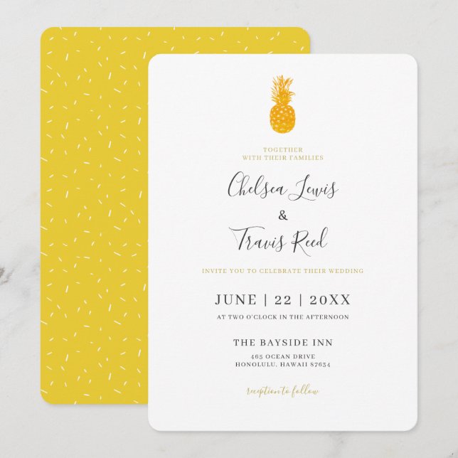 Invitación Boda de destino simple de piña Hawái (Anverso / Reverso)
