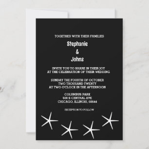 Invitación Boda de destino Starfish Black White Beach