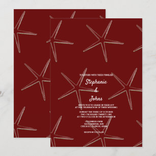 Invitación Boda de destino Starfish Burgundy Red Beach