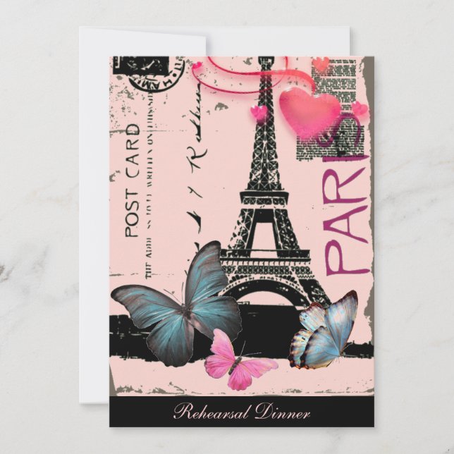 Invitación boda de destino torre eiffel de parís rosa (Anverso)