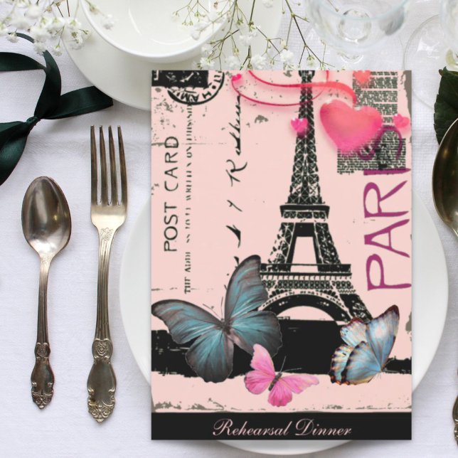 Invitación boda de destino torre eiffel de parís rosa (pink paris eiffel tower destination wedding invitation)