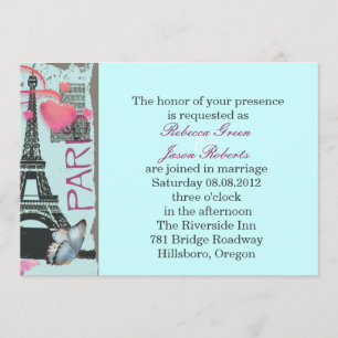 Invitación boda de destino torre eiffel rosa paris