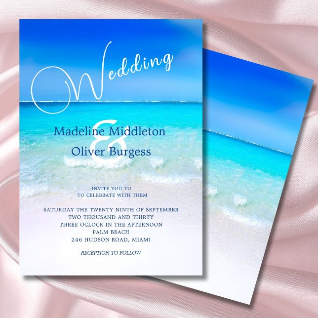 Invitación Boda de destino tropical azul del océano de playa (Subido por el creador)