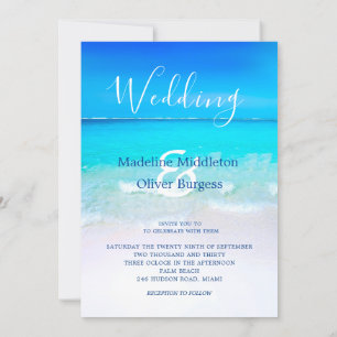 Invitación Boda de destino tropical azul del océano de playa