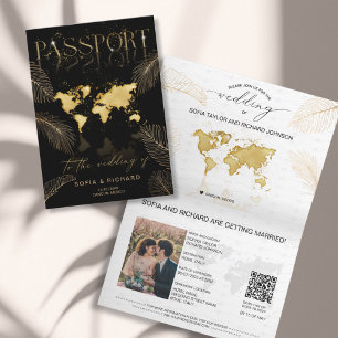 Invitación Boda de Destino Tropical Código QR de Pasaporte