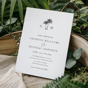 Invitación Boda de destino tropical de monograma de palmera
