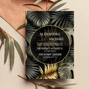 Invitación Boda de destino tropical de oro y negro