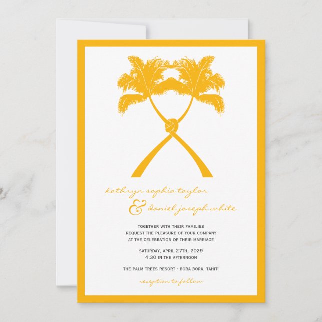 Invitación Boda de destino tropical de palmeras nubladas (Anverso)