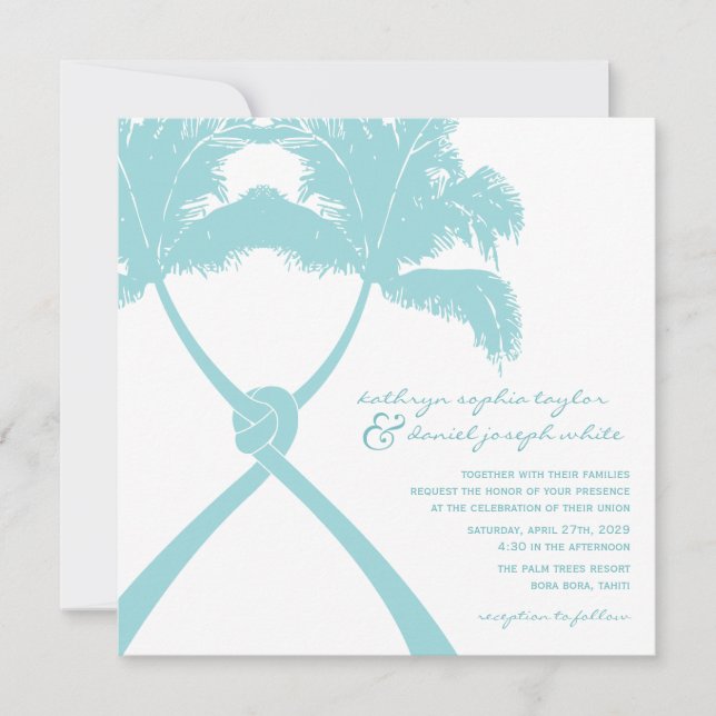 Invitación Boda de destino tropical de palmeras nubladas (Anverso)