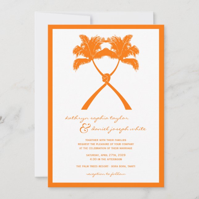 Invitación Boda de destino tropical de palmeras nubladas (Anverso)