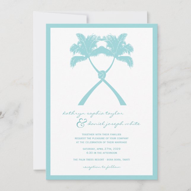 Invitación Boda de destino tropical de palmeras nubladas (Anverso)