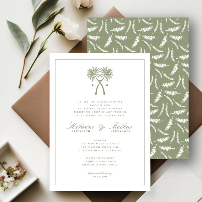 Invitación Boda de destino tropical de palmeras nubladas (Subido por el creador)