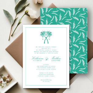 Invitación Boda de destino tropical de palmeras nubladas