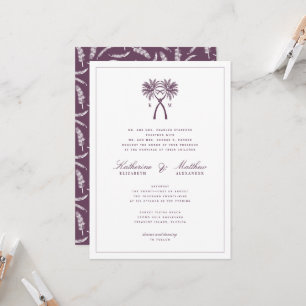 Invitación Boda de destino tropical de palmeras nubladas