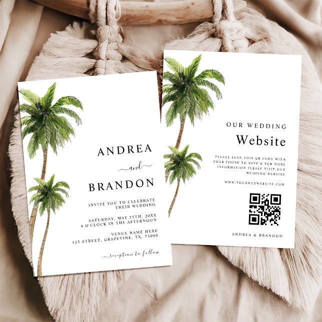 Invitación Boda de destino tropical de palmeras todo en uno (Subido por el creador)