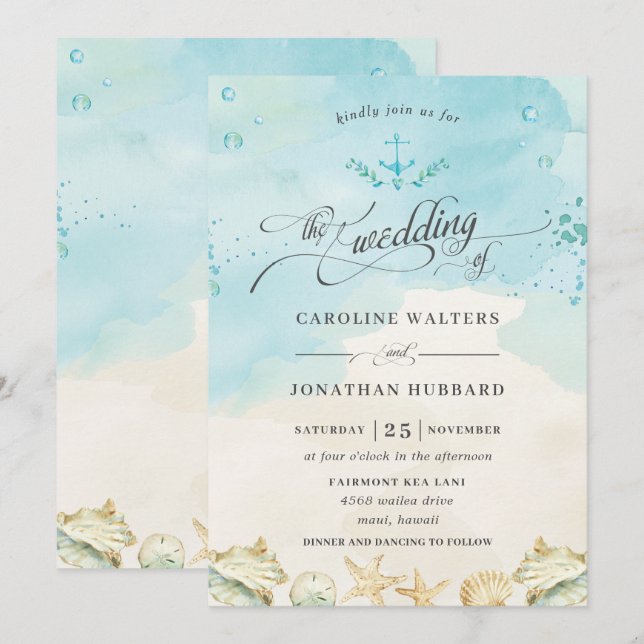 Invitación Boda de destino tropical de playa (Anverso / Reverso)