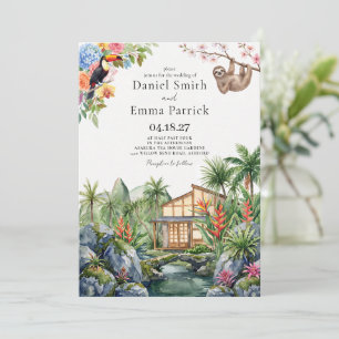 Invitación Boda de destino tropical en Costa Rica con acuarel