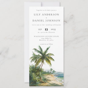 Invitación Boda de destino tropical en playa con acuarela