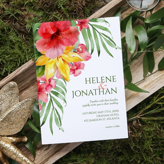 Invitación Boda de Destino Tropical Floral Beach Colorida (Tropical Floral Beach Colorful Destination Wedding Invitation)