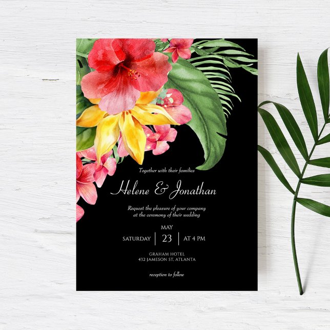 Invitación Boda de destino tropical floral de Black Beach (Subido por el creador)