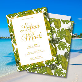 Invitación Boda de destino Tropical Green Leaves Gold