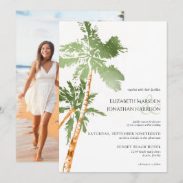 Invitación Boda de destino verde de palmeras de playa de foto