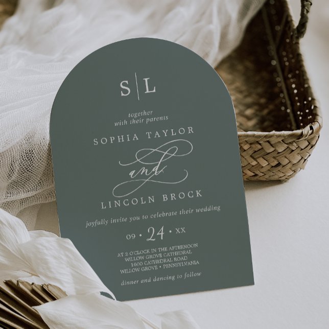 Invitación Boda de destino verde tropical del arco de la SOPH (SOPHIA Arch Tropical Green Destination Wedding Invitation)