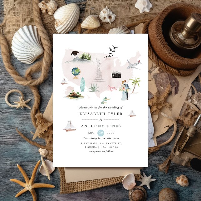 Invitación Boda de destino Watercolor Florida USA (Subido por el creador)