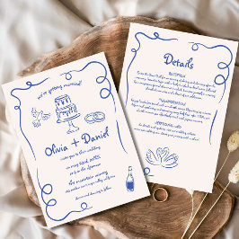 Invitación Boda de detalles azules de la marina dibujada a ma