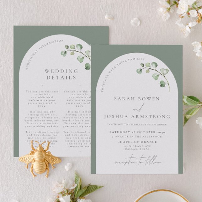 Invitación Boda de detalles botánicos del Arco Verde Masaje M (Subido por el creador)