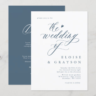 Invitación Boda de detalles color azul turbio Minimalista y m
