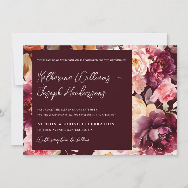 Invitación Boda de detalles de caligrafía de escritura de Bor (Anverso)