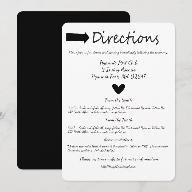 Invitación Boda De Detalles De Direcciones Del Corazón Blanco (Anverso / Reverso)