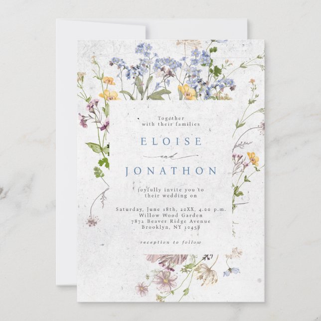 Invitación Boda de detalles de la flor silvestre de primavera (Anverso)