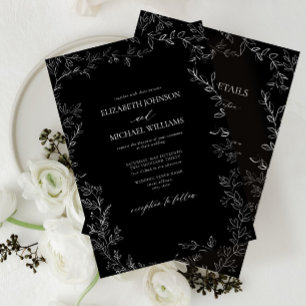 Invitación Boda de detalles de la hoja mínima moderna en blan