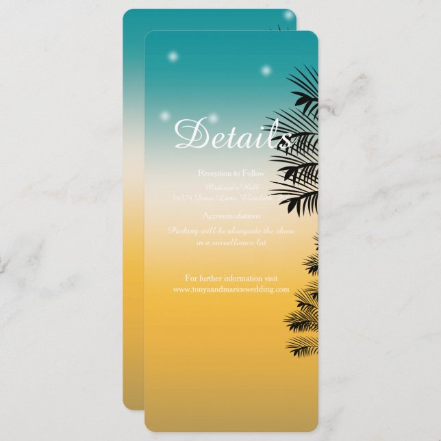 Invitación Boda DE DETALLES DE LA Palmera Tropical Beach Suns (Anverso / Reverso)