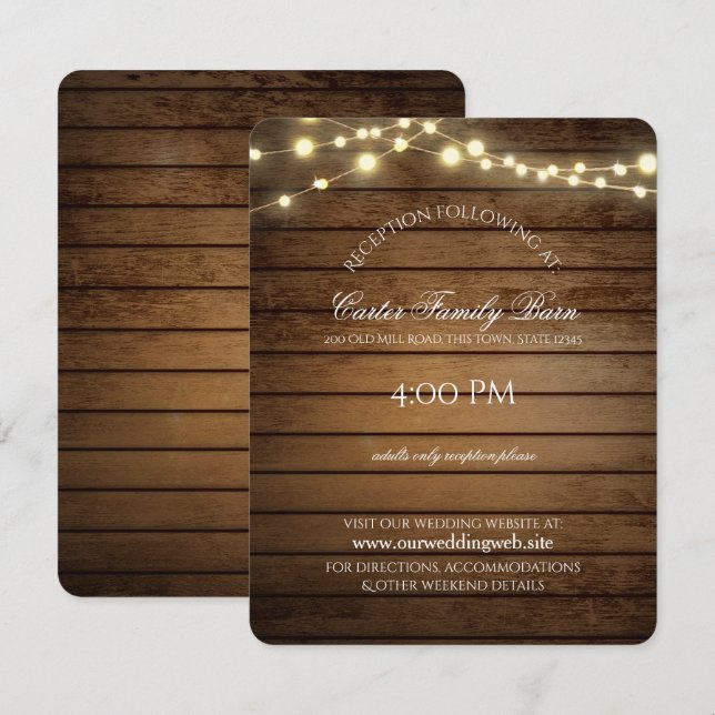 Invitación Boda de detalles de luces rusas y madera de pino (Anverso / Reverso)