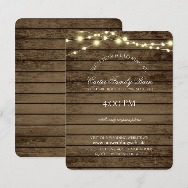 Invitación Boda de detalles de luces rusas y madera de pino (Anverso / Reverso)