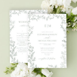 Invitación Boda de detalles de monograma elegante verde de ho