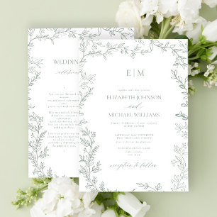 Invitación Boda de detalles de monograma elegante verde de ho